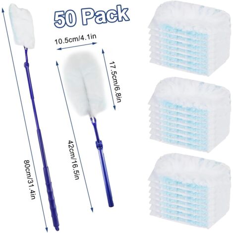 52 Pièces Recharges Compatible avec Swiffer Plumeau Poussiere, Plumeau Poussière avec 1 Poignée, 1 Telescopique Compatible avec Swiffer Recharge Kit, Recharges pour Plumeau Retient la Poussière