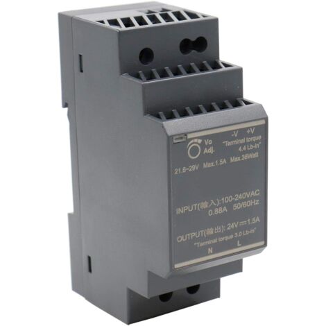 Houhence – Bloc d'alimentation rail DIN 24 VDC 1,5 A 36 W – Protection contre courts-circuits et surcharges – Plage de température -30 à +70 °C - HDR-30-24
