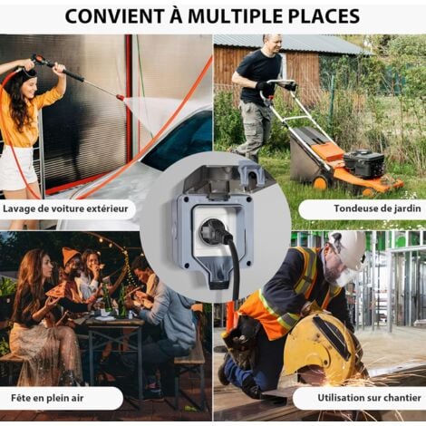 Prise Étanche,IP66 Prise 16A Complète avec avec Couvercle Anti-Poussière pour les Jardins Murs Extérieurs Salles de Bains Cuisines Caves Buanderies Garages