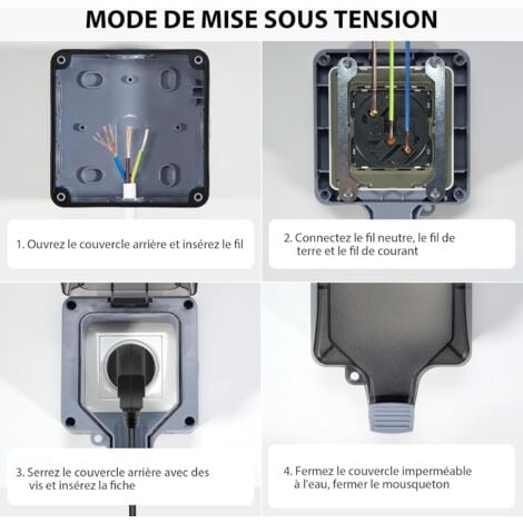 Prise Étanche,IP66 Prise 16A Complète avec avec Couvercle Anti-Poussière pour les Jardins Murs Extérieurs Salles de Bains Cuisines Caves Buanderies Garages