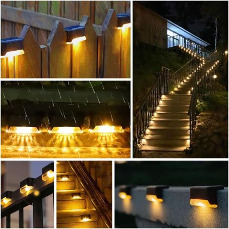 Lot de 16 lampes solaires de terrasse, lampes solaires pour clôture, extérieur, lampes LED étanches à énergie solaire pour escaliers, marche, balustrade, mur, cour, patio, jardin