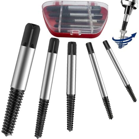 5 Pièces Extracteur de Vis Cassée, M3-M18 Tourne Gauche Extracteur avec Boîte Rangement Kit Embout Arrache Goujons Acier Screw Extractor Set Enlever Vis Bloquées Coincées
