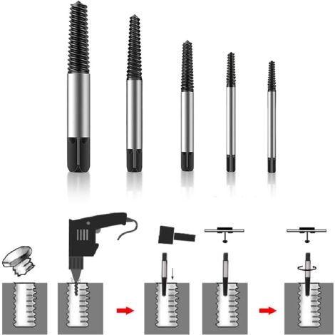 5 Pièces Extracteur de Vis Cassée, M3-M18 Tourne Gauche Extracteur avec Boîte Rangement Kit Embout Arrache Goujons Acier Screw Extractor Set Enlever Vis Bloquées Coincées
