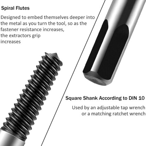 5 Pièces Extracteur de Vis Cassée, M3-M18 Tourne Gauche Extracteur avec Boîte Rangement Kit Embout Arrache Goujons Acier Screw Extractor Set Enlever Vis Bloquées Coincées