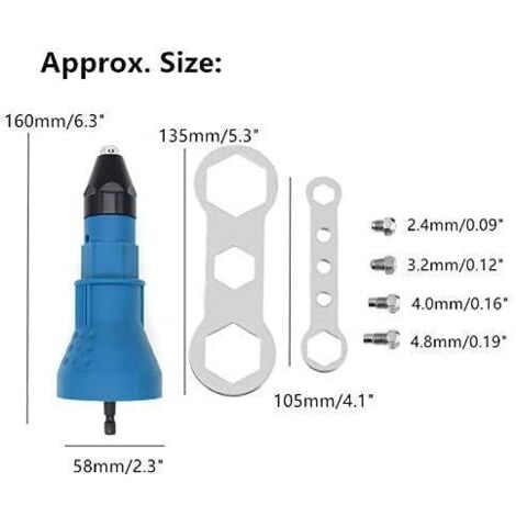 Pistolet À Rivets Pour Perceuse Sans Fil Riveteuse Électrique Rivet Écrou Pistolet Électrique Rivet Écrou Pistolet Adaptateur Adaptateur Rivetage Insérer Écrou Perceuse Électrique Kit[Bleu]