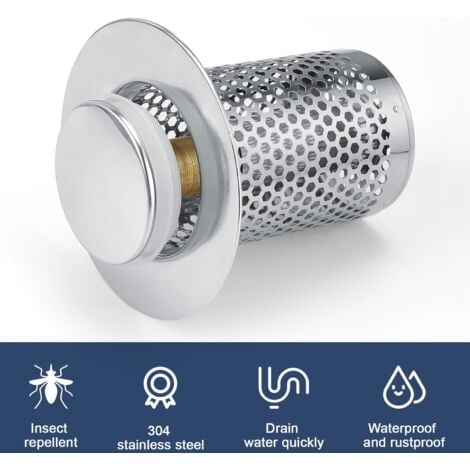 2 Pièces Filtre à Evier en Acier Inoxydable Cuisine, 33 × 51.3 mm Grille Douche, Bonde Evier Pop-Up en Noyau en Laiton, pour Cuisine, Salle de Bain, Baignoire