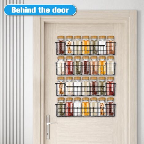 Étagère à épices murale, étagère de rangement pour porte d'armoire, lot de 2 étagères à épices murales permettant de gagner de la place pour la cuisine, noir