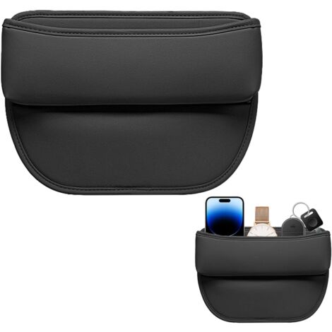 Houhence – Organisateur de siège de voiture en cuir PU – Rangement pour téléphones, clés, lunettes – Installation facile entre sièges – Noir