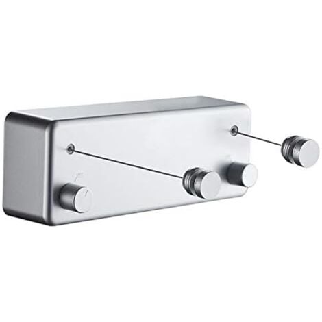 Étendoir à linge Corde à linge rétractable double fil d'acier invisible sans perforation pour le séchage du linge argenté, Corde à linge en acier inoxydable 2 x 4,2 m