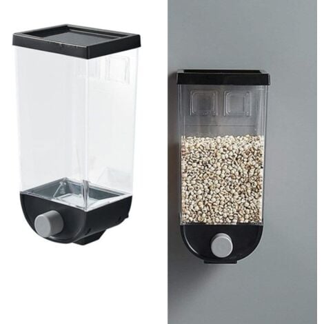 Distributeur d'aliments secs mural, grande capacité et transparent, commande par bouton pour le stockage des céréales, distributeur de céréales pour la cuisine(1,5 L)
