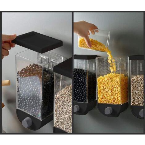 Distributeur d'aliments secs mural, grande capacité et transparent, commande par bouton pour le stockage des céréales, distributeur de céréales pour la cuisine(1,5 L)