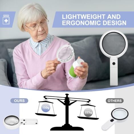 Loupe à Main, 5X 11X Loupe de Table avec Support Pliable, pour Bureau, Bijoux, Journaux, Lecture, Montre Réparation Artisanat