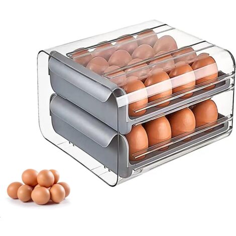 Support à poulet, carton à œufs de type tiroir empilable à double couche, récipient de stockage frais en plastique, réfrigérateur, support à œufs anti-chute (32 pièces)