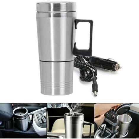 Bouilloire Tasse Chauffante pour Voiture Portable, 12V 300ml Bouilloire de Voyage Électrique dans la Voiture, Stainless Steel Car Heated Mug Idéale pour les Longs Voyages pour Chauffer l'eau, Café, La