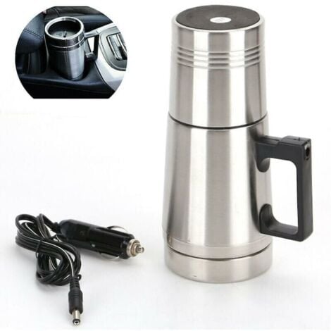 Bouilloire Tasse Chauffante pour Voiture Portable, 12V 300ml Bouilloire de Voyage Électrique dans la Voiture, Stainless Steel Car Heated Mug Idéale pour les Longs Voyages pour Chauffer l'eau, Café, La