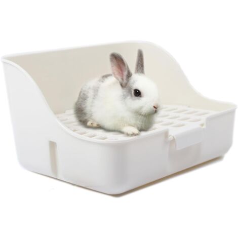 Bac à litière lapin facile nettoyer pour apprendre à utiliser la toilette, pour petits animaux/cochons d'Inde/furets, blanc