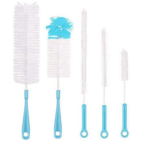 5pcs brosse de nettoyage de bouteille ensemble brosses à usages multiples longue brosse à bouteille de nettoyage des bouteilles d'eau-bleu