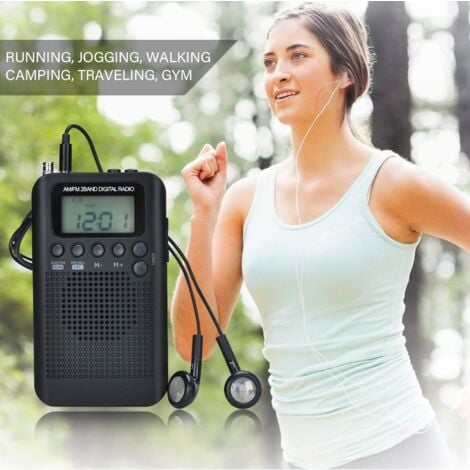 Radio Portable Mini Radio de Poche avec Haut-Parleur FM/AM Numérique Stéréo DSP Récepteur avec Réveil et Minuterie pour Maison et l'extérieur Marche Radio Personnel avec Ecouteurs（100x60x15mm）