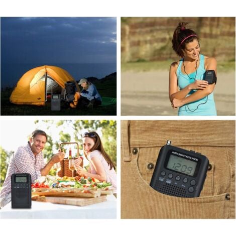 Radio Portable Mini Radio de Poche avec Haut-Parleur FM/AM Numérique Stéréo DSP Récepteur avec Réveil et Minuterie pour Maison et l'extérieur Marche Radio Personnel avec Ecouteurs（100x60x15mm）