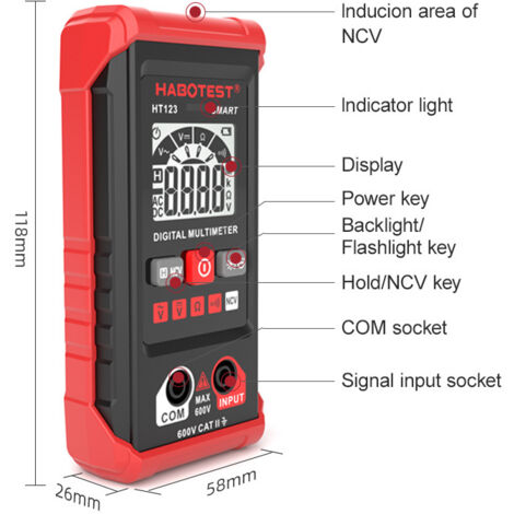 Multimètre Numérique HABOTEST HT123 - Voltmètre AC/DC, Ohmmètre, RMS, Rétroéclairage