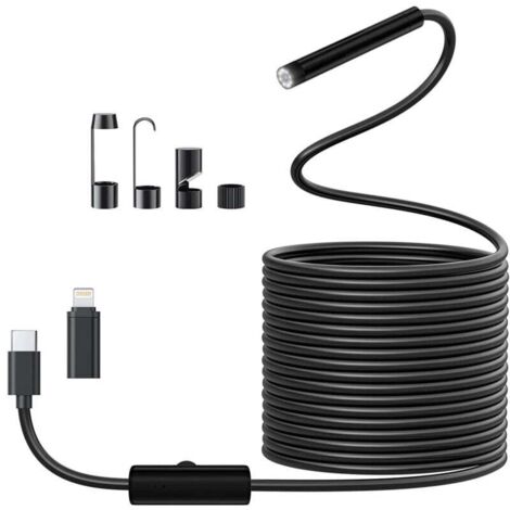 Houhence – Caméra d'inspection 1920 HD étanche IP67 – Câble 5m avec 8 LED réglables – Compatible Android et iOS – Inspection plomberie et mécanique