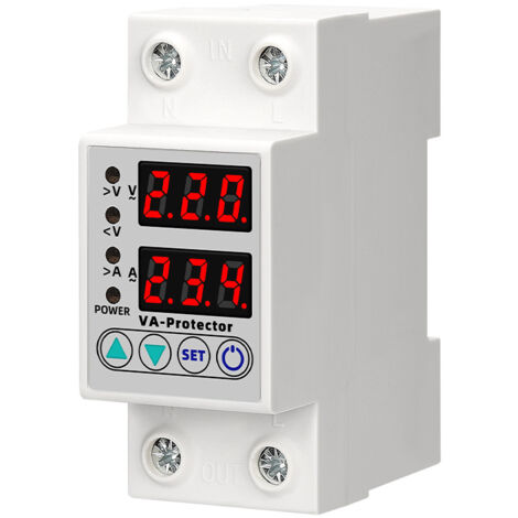 Houhence – Disjoncteur différentiel 63A – Plage de surtension 230V-300V – Plage de sous-tension 80V-210V – Temps de retard 1-600s – Double affichage LED