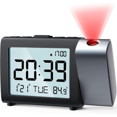 Horloge à Projection numérique: Affichage LCD Clair avec température Date 12/24H et luminosité réglable, Réveil de Bureau à Piles Facile à régler pour Enfants Adultes et la Chambre à Coucher