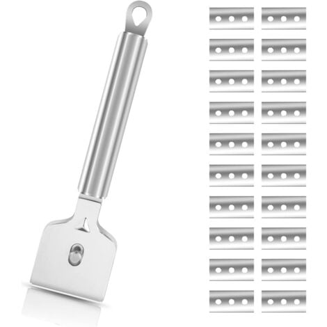 Grattoir avec 20 lames - grattoir plaque vitrocéramique,grattoir vitre,pour Vitrocéramique, Plaque à Induction, Voiture, Verre, Miroir, Autocollant, Nettoyage(Acier inoxydable)
