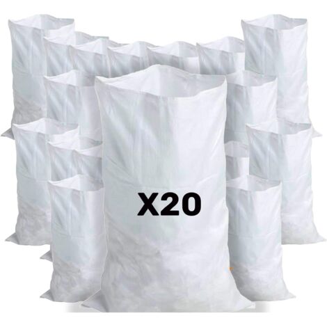 20 Sacs à Gravats, 55 x 95cm, 55kg, Résistant et Réutilisable, En polypropylène tissé blanc, Sable, Terre, Gravier, Jardinage, Chantier, Déchets de constructions