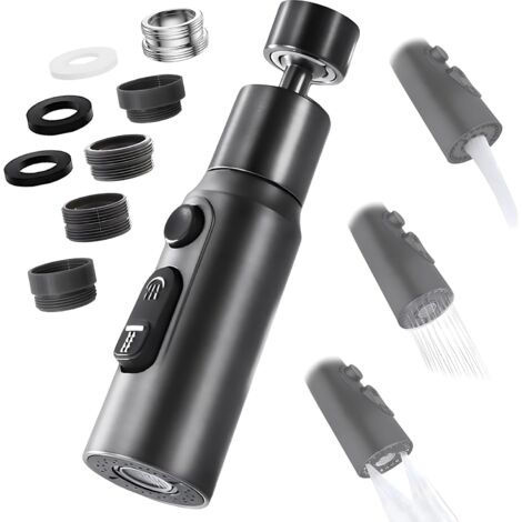 Houhence – Aérateur de robinet 360° pivotant – 3 modes de jets – Économie d'eau – Filtre anti-éclaboussures – Adaptateurs pour robinets M20/M22/M24
