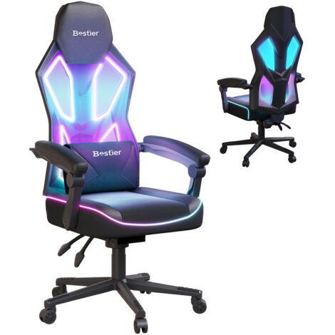 Chaise gaming Bestier, dossier haut en tissu mesh respirant, chaise gaming pour adultes, coussin d'assise confortable, soutien lombaire et accoudoirs reliés, idéale pour les joueurs. (1/3)