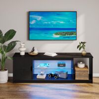 Meuble TV 148 cm avec armoire – Support TV LED pour téléviseurs 55/60/65' – 5 étagères réglables en verre – Design moderne gaming