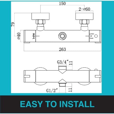 Duscharmatur Mit Thermostat Runden Duschthermostat Messing Mischbatterie mit 2 Auslässen, Brausearmatur mit 38 °C Sicherheitstaste