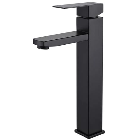 Schwarzer Badezimmer-Wasserhahn, quadratischer Waschtischmischer, Warm- und Kaltwasserhahn, Badezimmermischer aus Edelstahl (mit 60 cm Einlassschlauch)