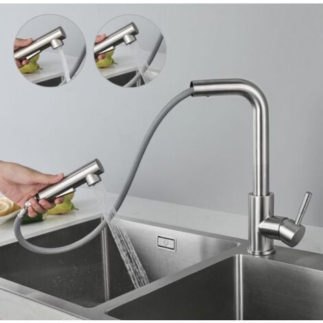 Hochdruck Küchenarmatur Ausziehbar Mit 2 Strahlarte, Mischbatterie für die Küche Chrome, Küchenwasserhahn Edelstahl, Wasserhahn Küche Ausziehbar