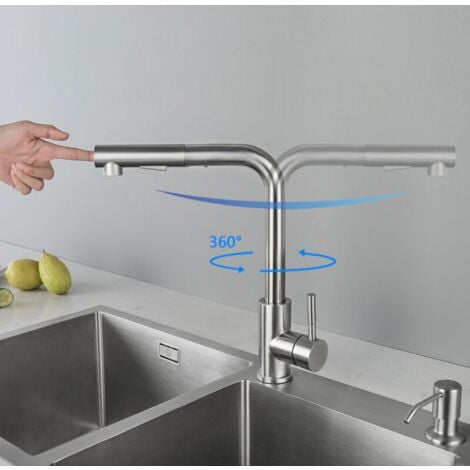 Hochdruck Küchenarmatur Ausziehbar Mit 2 Strahlarte, Mischbatterie für die Küche Chrome, Küchenwasserhahn Edelstahl, Wasserhahn Küche Ausziehbar