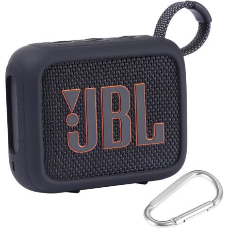 Für JBL Go 4 wasserdichte Bluetooth-Lautsprecher Silikon Schutzhülle, Tragbare Silikon Reisetasche mit Karabiner, Schutzhülle (Schwarz)