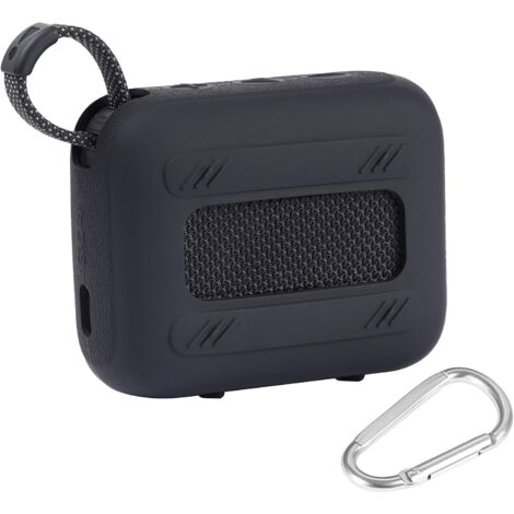 Für JBL Go 4 wasserdichte Bluetooth-Lautsprecher Silikon Schutzhülle, Tragbare Silikon Reisetasche mit Karabiner, Schutzhülle (Schwarz)