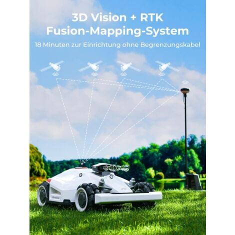 Rasenmäher Roboter MAMMOTION LUBA 2 AWD 3000(2024 Version), Mähroboter ohne Begrenzungskabel für Rasenflächen bis 3000 m², 3D Vision+RTK Fusion-Mapping, 80% Steigung, Schnitthöhe 25-70mm