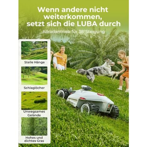 Rasenmäher Roboter MAMMOTION LUBA 2 AWD 3000(2024 Version), Mähroboter ohne Begrenzungskabel für Rasenflächen bis 3000 m², 3D Vision+RTK Fusion-Mapping, 80% Steigung, Schnitthöhe 25-70mm