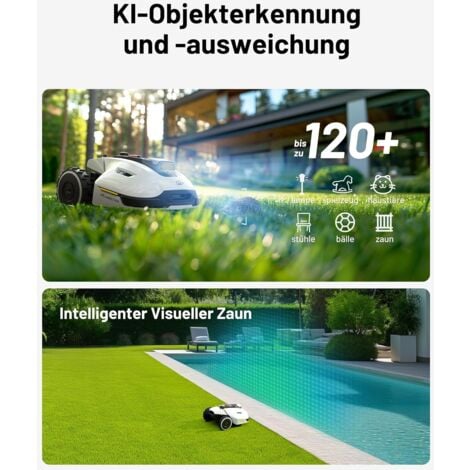 Mammotion YUKA 1000 Mähroboter ohne Begrenzungskabel, mit 4G-Modul, NetRTK+Vision, Auto-Kartierung, Empf. 1000m², Max. 1600m², 50% Steigung