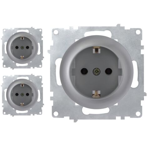 Prise avec terre, bornes à vis (lot de 3) - gris