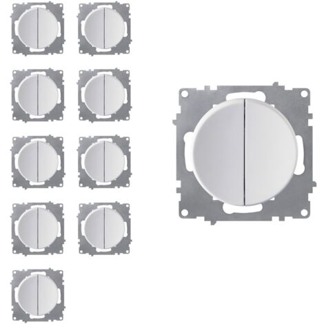 Lot de 10 interrupteurs doubles 1 voie – Encastrable blanc – Compatible avec ampoules LED, halogènes – Pour circuits d'éclairage séparés – Warm-On