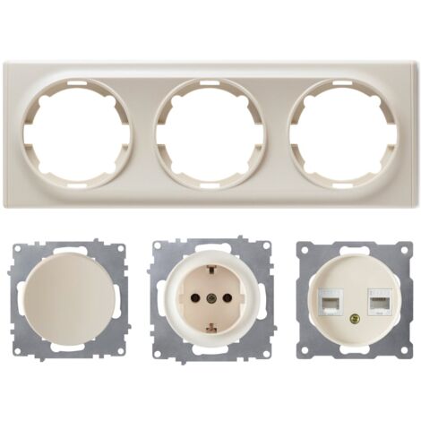 Plaque de finition 3 postes Florence + 1 Prise avec terre + 1 Interrupteur simple + 1 Prise RJ45 - beige