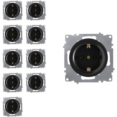 Prise de courant EU type Schuko avec bornes à vis – Lot de 10 – Sécurité anti-incendie – Matériaux ininflammables – Compatible plaques Florence et Garda – Warm-On