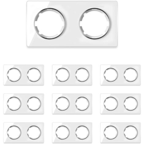 Plaque de finition Garda, en verre, horizontal, 2 postes (lot de 10) - blanc