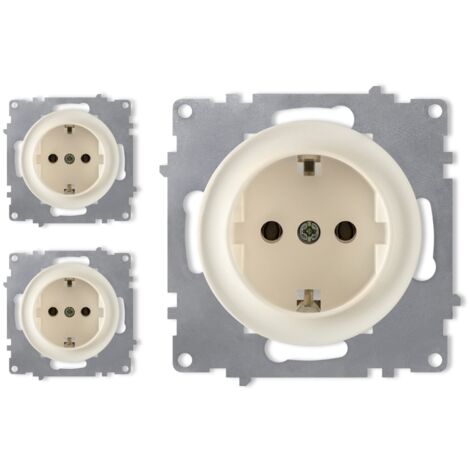 Prise avec terre, bornes à  vis (lot de 3) - beige