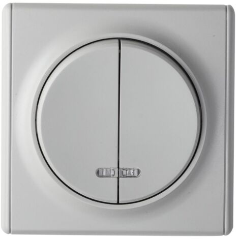 Interrupteur double, simple allumage, témoin LED, 1 voie, encastré, avec plaque de finition Florence - gris