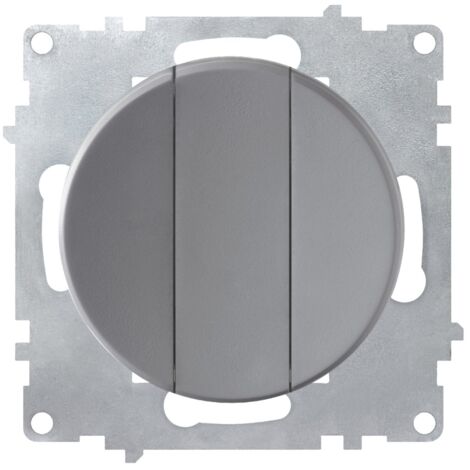 Interrupteur triple, simple allumage, témoin lumineux LED, 1 voie, encastré, sans plaque de finition - gris