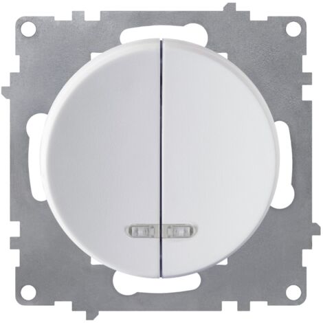Interrupteur double, simple allumage, témoin lumineux LED, 1 voie - blanc